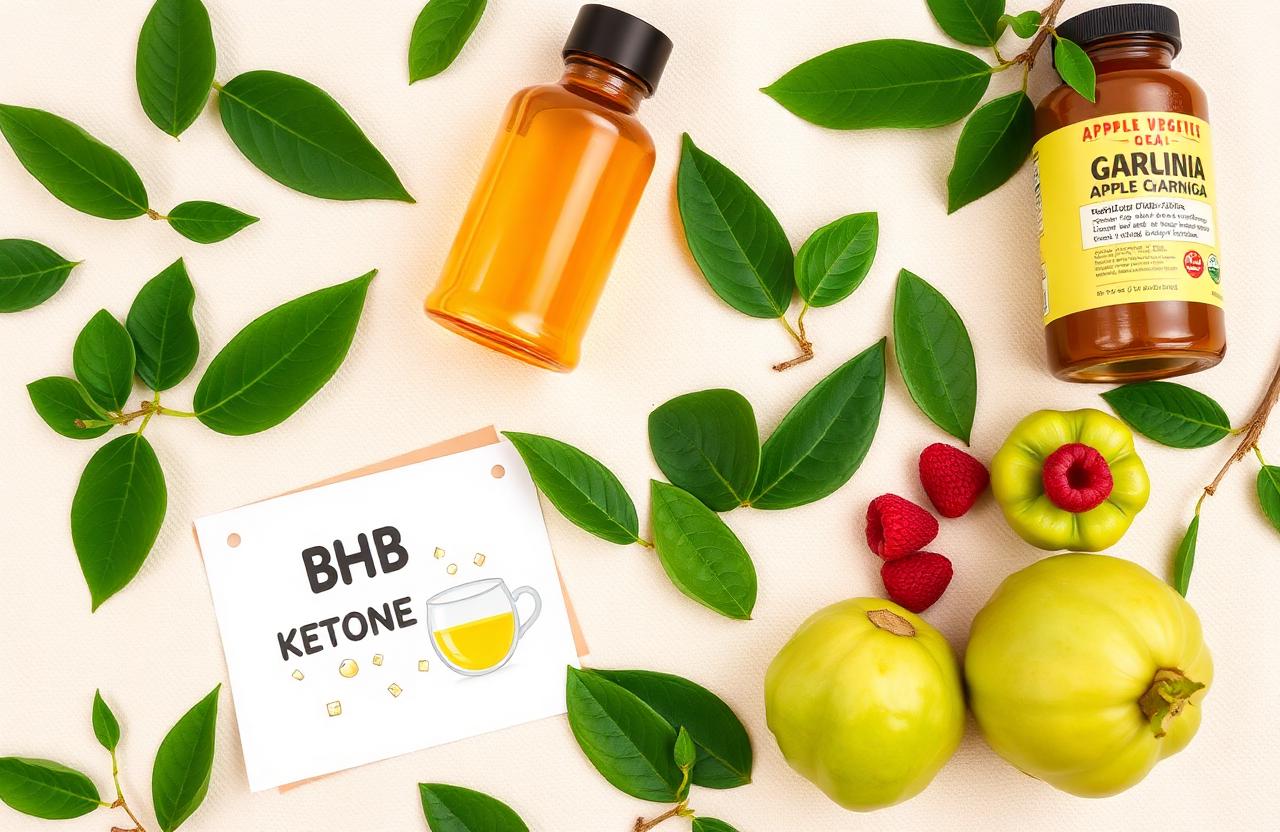 Natural keto weight loss ingredients including BHB, ACV and garcinia